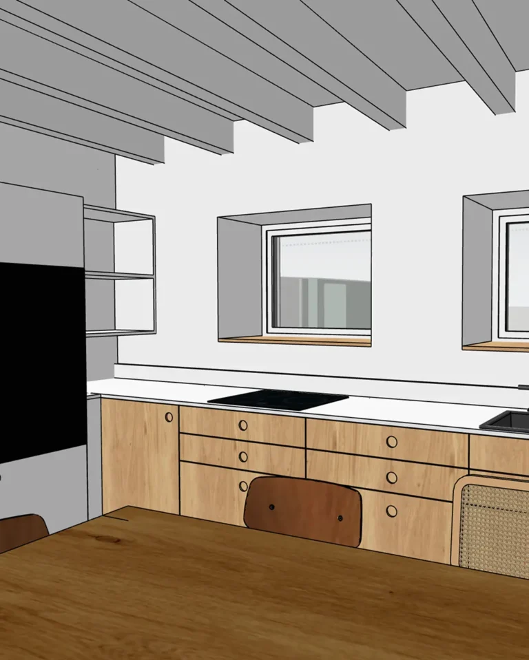 Architecture intérieure d'une cuisine fonctionnelle et épurée – projet maison bon bâti