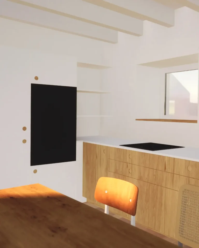 Rendu 3D d'une cuisine pour choix de matériaux - projet architecture intérieure maison bon bâti